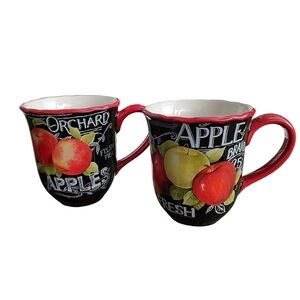 Cracker Barrel Apple Orchard Mug Set - Red and Black